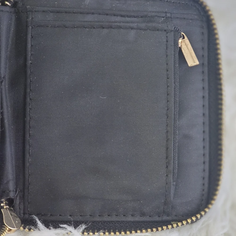 Claire's Black Gold Square Zip Around Elegant Faux Fur Wallet Clutch Purse